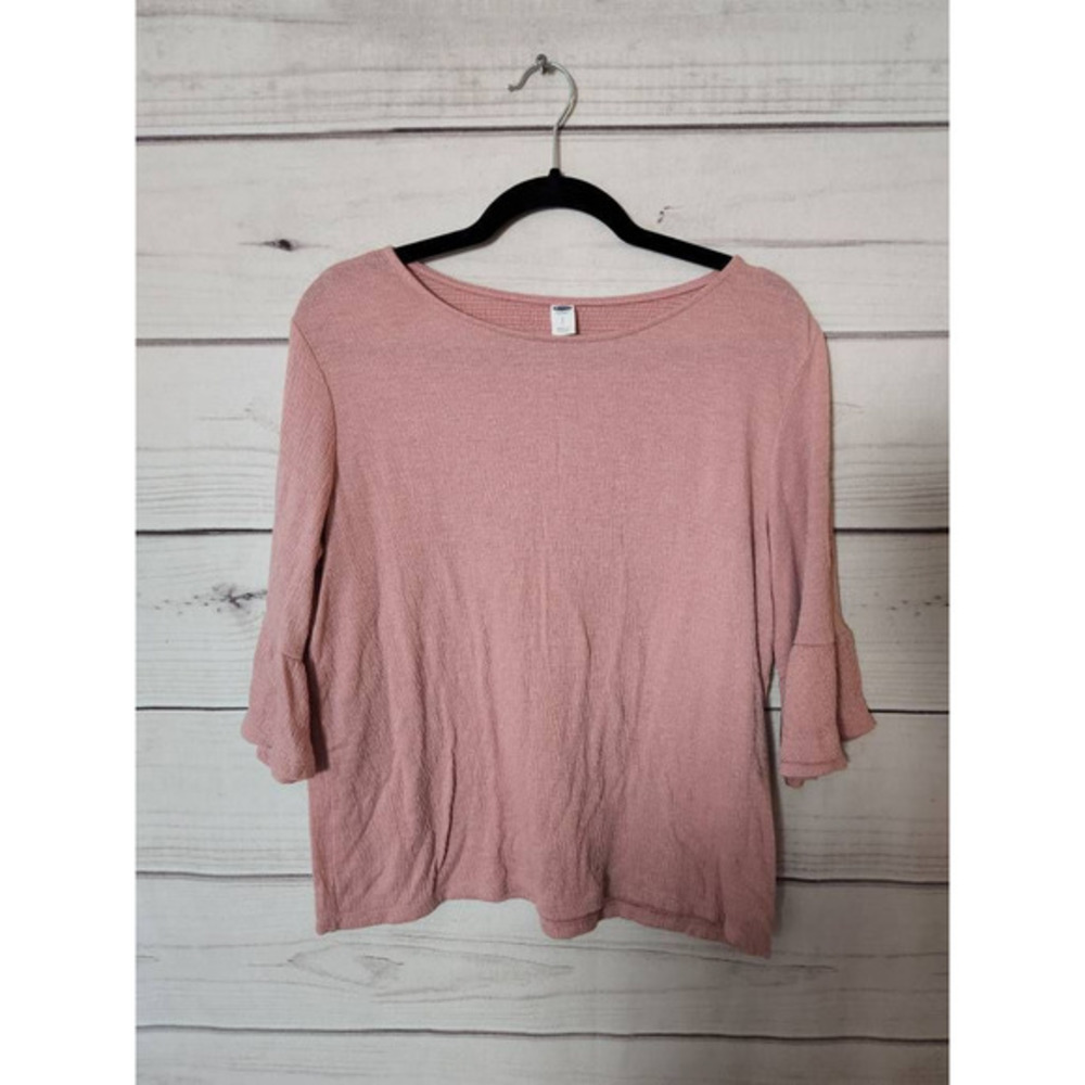 Old Navy Womens Blouse Solid Pink 3/4 Sleeve Bell Cuff Boat Neck Crinkle S